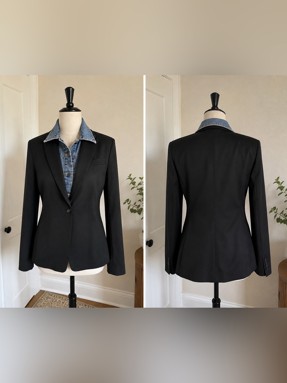 Elan Demi Layered Black Women's Blazer Jacket  Denim Removable Dickey  SZ S NWT - Picture 3 of 7